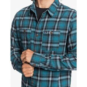NEW Small Quiksilver Mens Long Sleeve Button Front Shirt Cotton Shadow Plaid